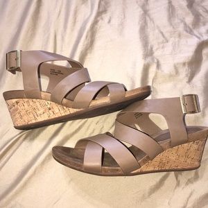 Taupe strappy wedge sandals